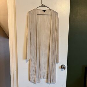 Eileen fisher light beige fences open knit long lightweight cardigan duster